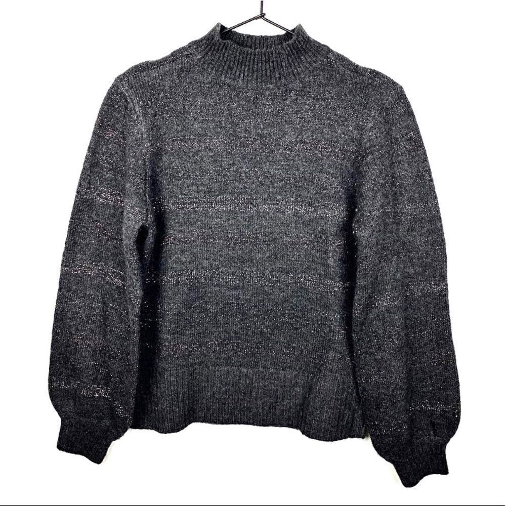 Marled Reunited Clothing Mock Neck Sweater Gray Metallic Stripes Soft Knit S